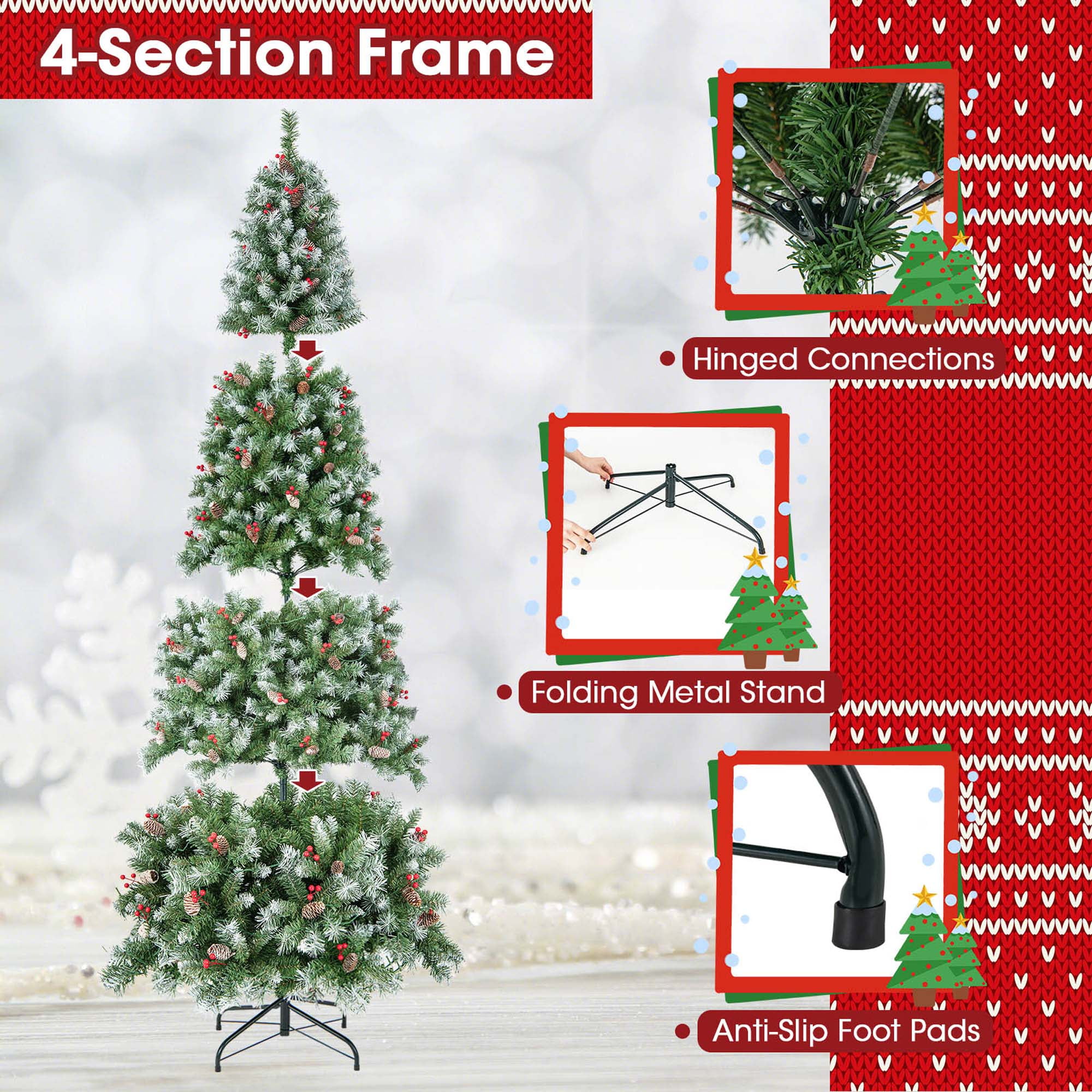 Costway 9 FT Artificial Christmas Tree, 650 Warm LED Lights, 309