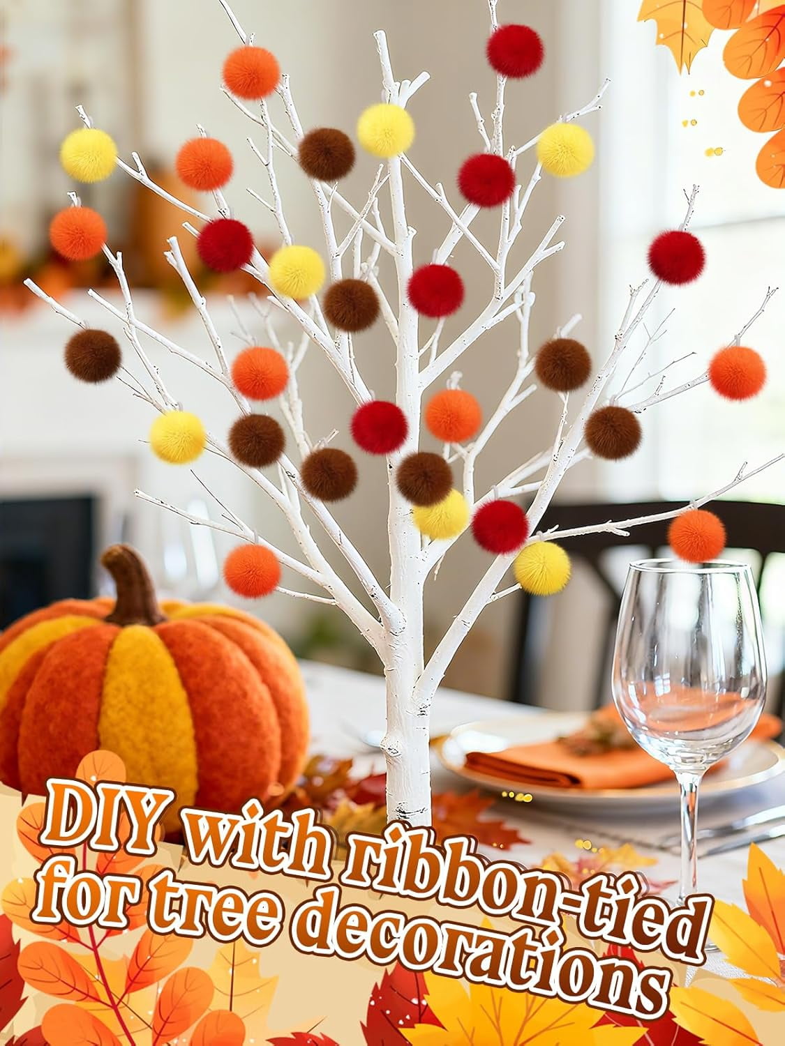 ABPETE 2'' Large Thanksgiving Day Pom Poms for Crafts - 30 pcs Faux Fur Pompoms Fluffy Balls forFall Decorations Handmade Autumn Gifts, Orange/Yellow/Brown/Red