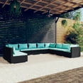 thumbnail image 1 of vidaXL 10 Piece Garden Lounge Set with Cushions Black Poly Rattan, 1 of 4