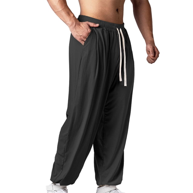 WRKEKC Joggers for Men Solid Color Stretch Belt Drawstring Ankle Pants with Comfort Fit for Running or Casual Use