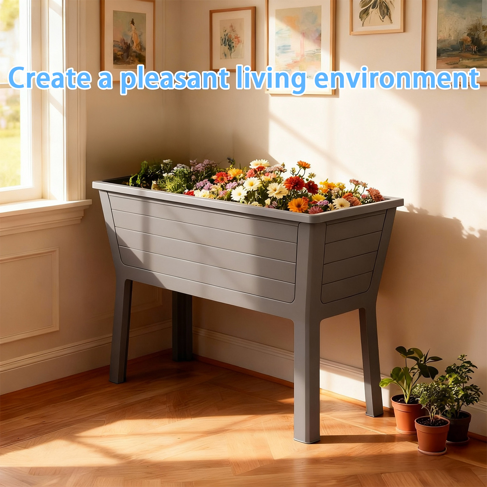 MAYEERTY Raised Garden Bed with Built-In Water Storage, UV-Resistant Planter Box for Patio Balcony Vegetable Flower Garden