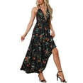 thumbnail image 4 of INSPIRE CHIC Halter Neck Boho Dress for Women's Sleeveless Elastic Waist Floral Maxi Dresses Summer Sundress Black XS, 4 of 5