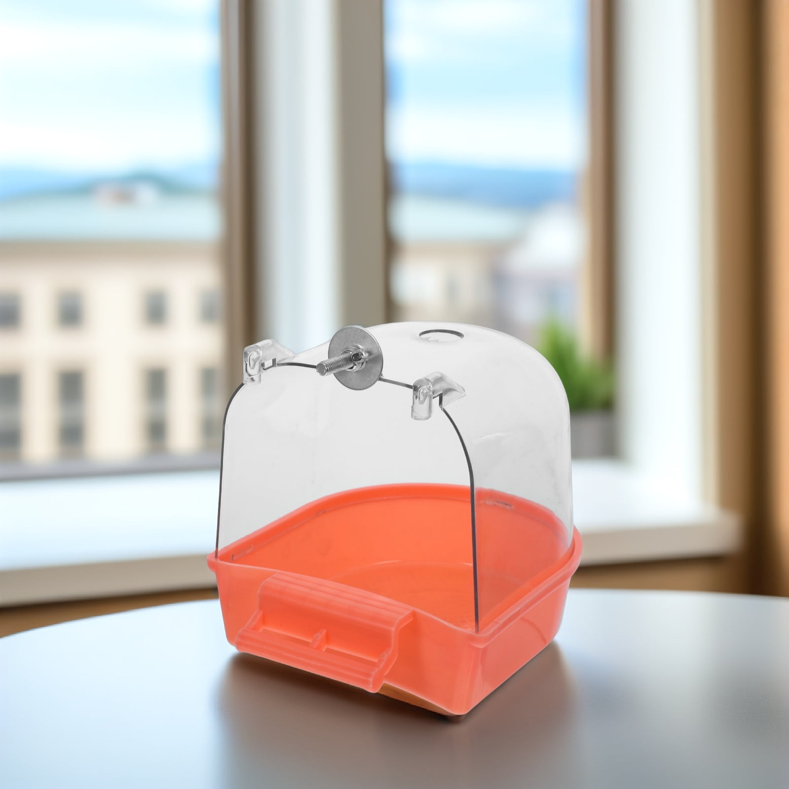 WESIEVYA Reusable Orange Plastic Bird Bath Tub for Parrots with Smooth Edges Ideal Cage Accessory for Small to Medium Birds