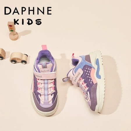 

DAPHNE Girls Casual Vintage Sneakers Lightweight Stitching Fleece Thermal Lace-up Shoes For Winter Outdoor Sports