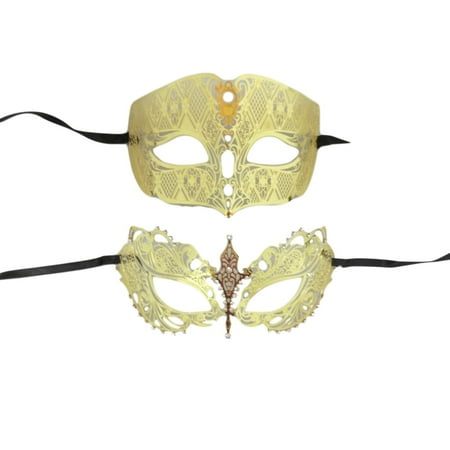 Gold Man Woman Couples Laser Cut Venetian Masquerade Metal Masks Set