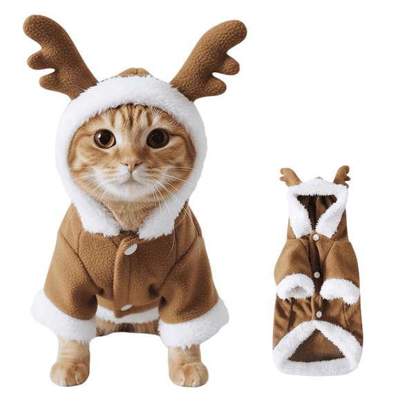 Shadoumai Reindeer Dog â Soft Plush Christmas Outfit for Small Dogs, Warm Winter Pet Clothes with Antlers & Hood â Holiday Puppy for Photos, Parties & Gifts