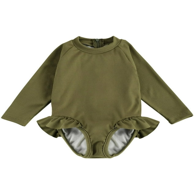 Maillot de Bain à Manches Longues pour Bébé Fille, Haut anti-UV à Volants avec Fermeture Éclair