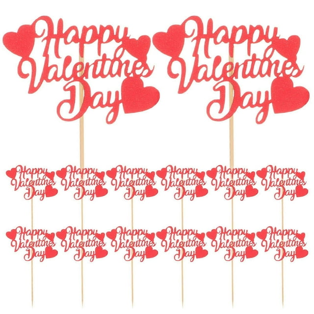 Red Valentine Cupcake Toppers Wooden Cake Picks for Decoration Lightweight and Delicate 20pcs