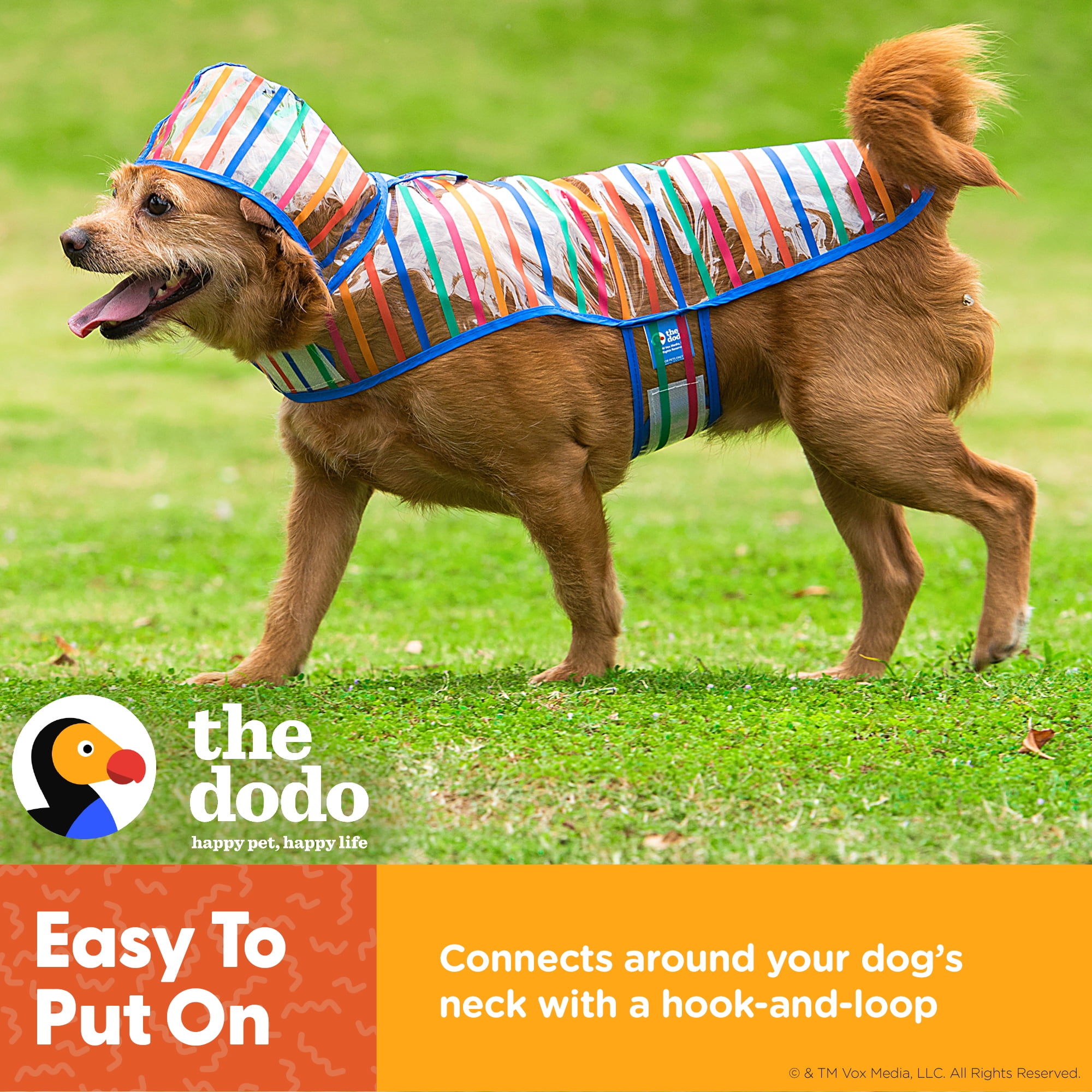 The Dodo Striped Clear Raincoat for Dogs -Medium