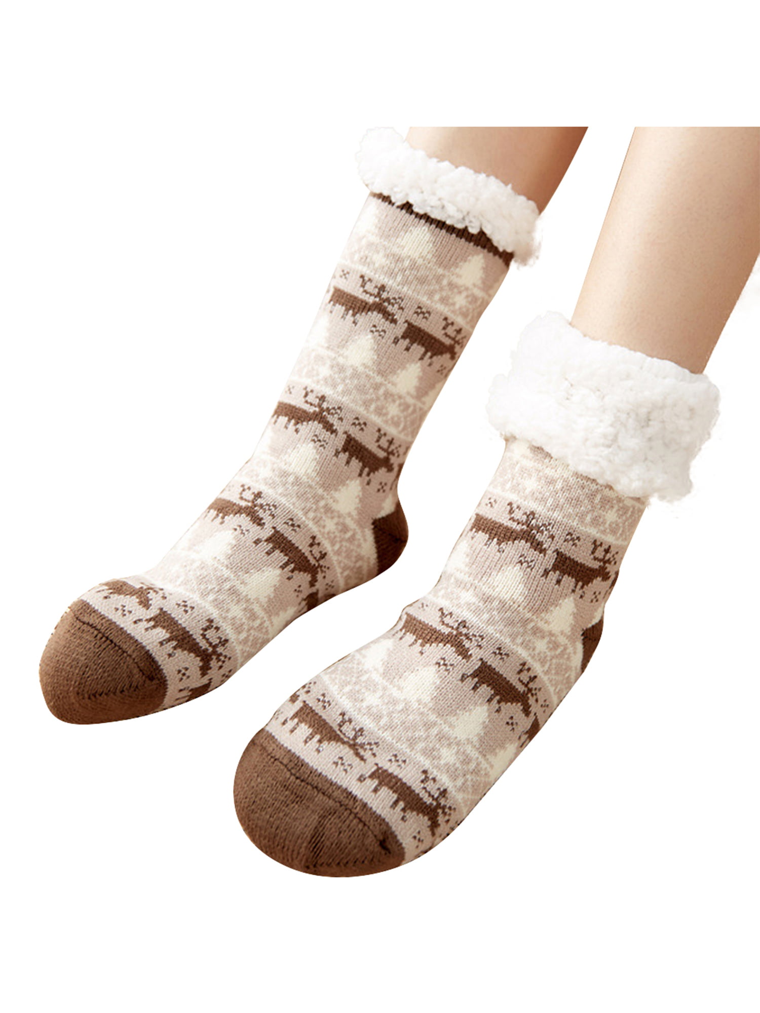 1Pair Anti-Slip Socks Extra-warm Fleece Thermal Foot Warmer Indoor Socks 