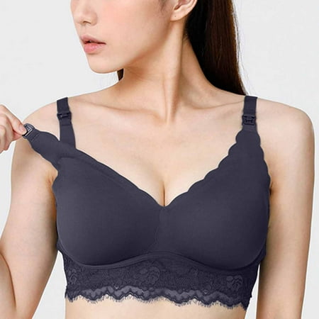 

SELONE Nursing Bras for Breastfeeding No Underwire Lace Maternity Lightly Ultra Thin Without Steel Ring Breast Upward Opening Feeding Sports Bras Everyday Bras for Women Maternity Nursing Bras Black L