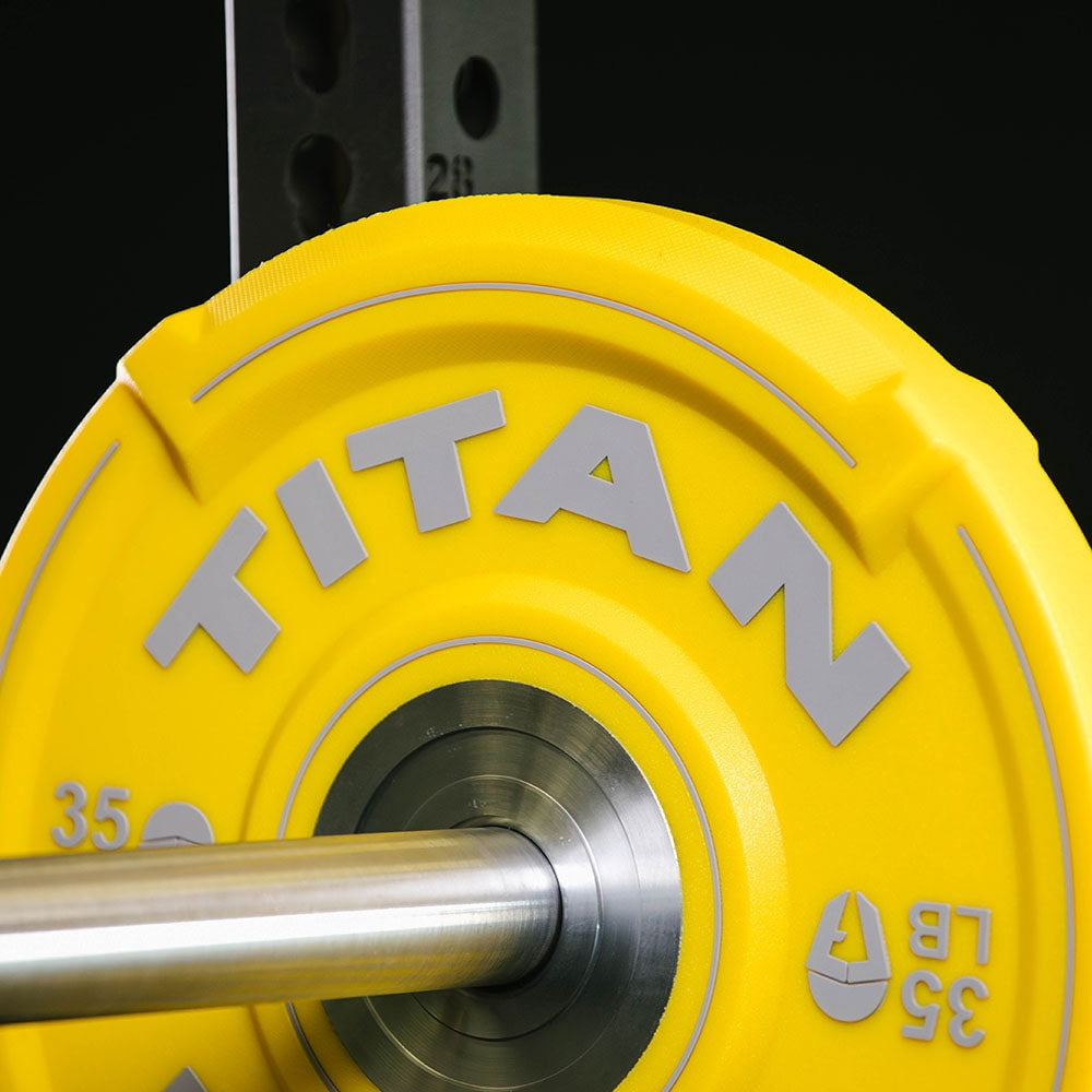 Titan Fitness 35 LB EZ-Grip Urethane Olympic Weight Plate, Single Yellow Competition Plate with Steel Chrome Core, Easy-Grip Interlocking Design, Weightlifting, Strength Training, Home Gym Plates
