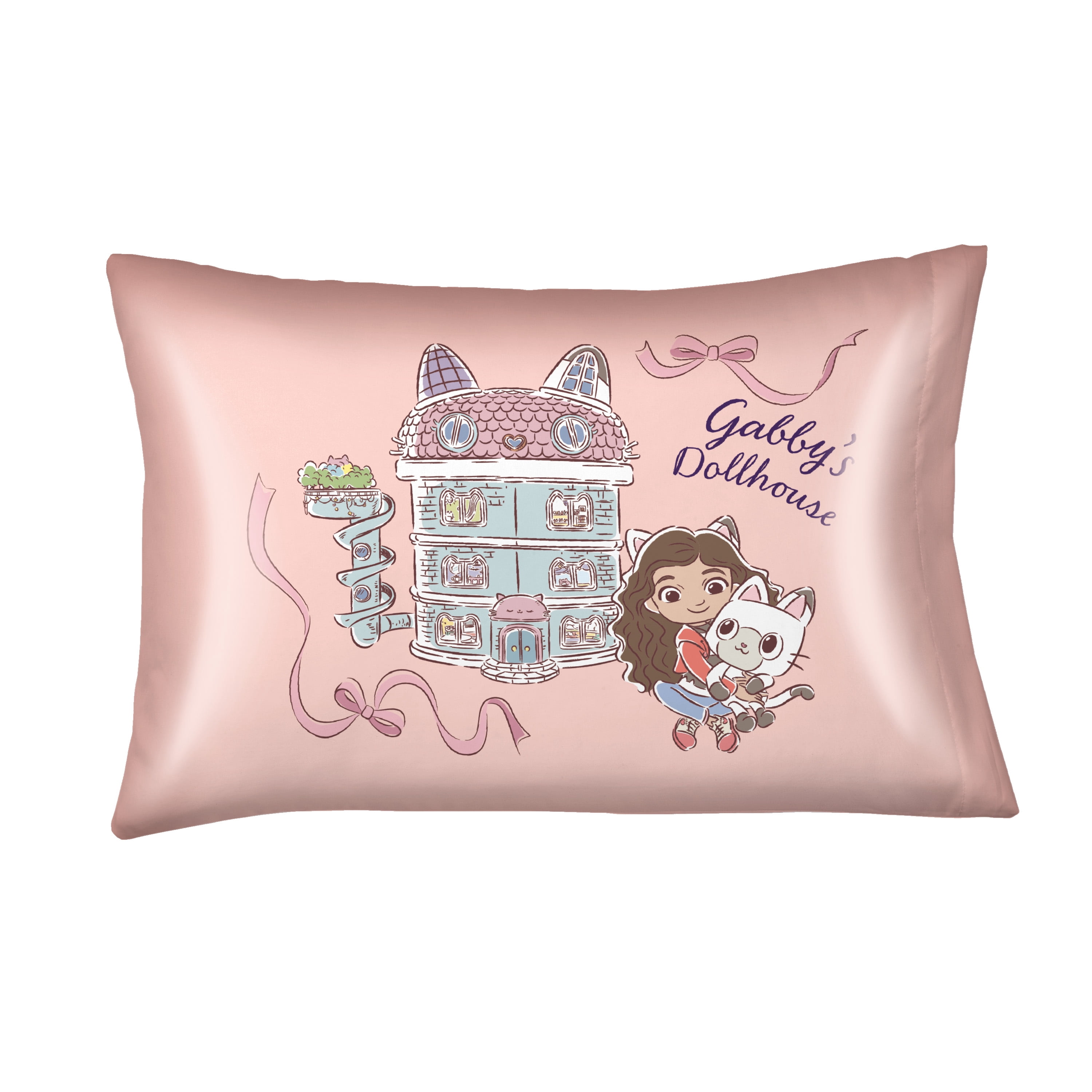 Gabby’s Dollhouse Pink Reversible Silky Satin Pillowcase, Standard Size, 2-Pack