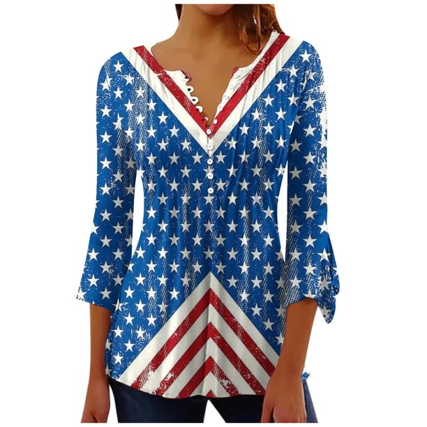 Blusas de Manga Corta para las Mujeres Impresas 3/4 Manga Cuello Redondo Blusa Casual, Ligero Diario Superior