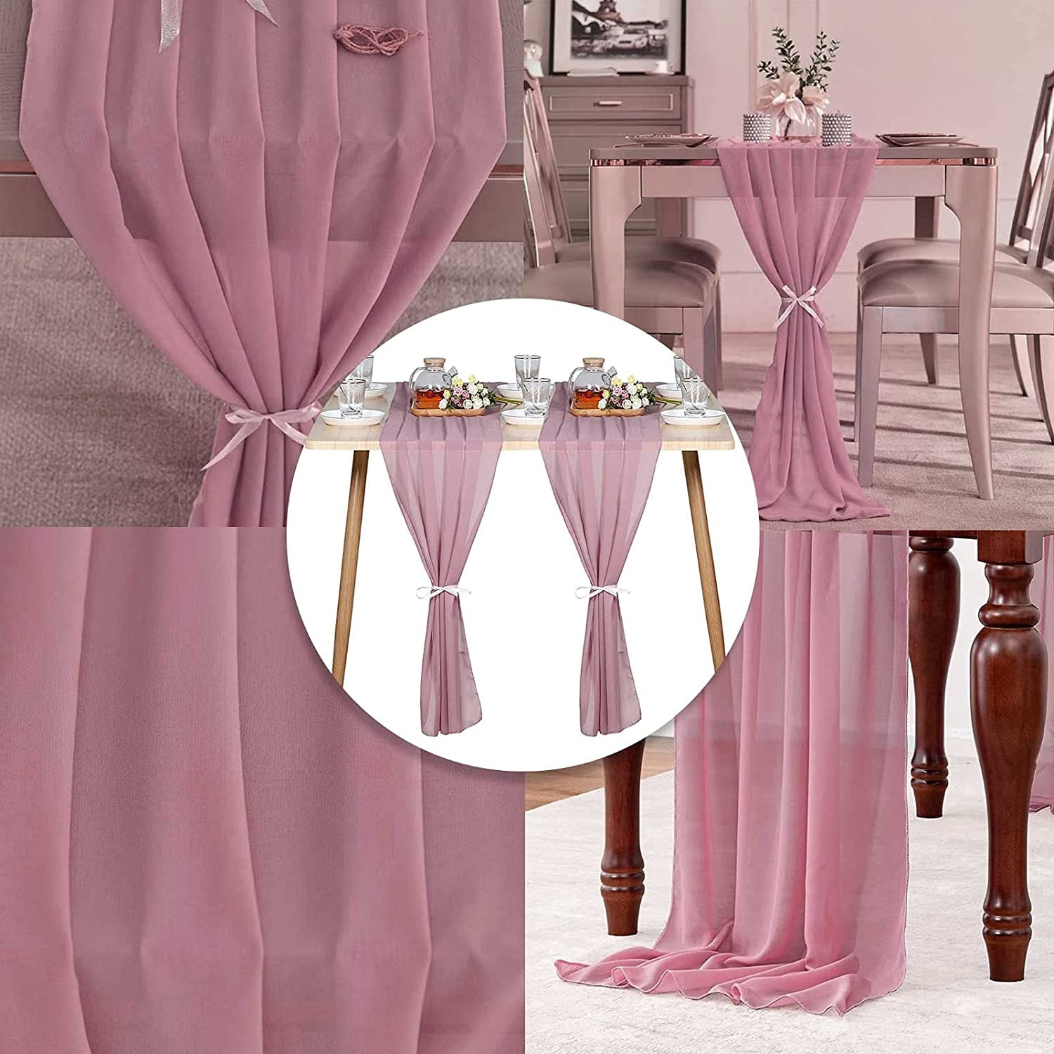 2pcs Dusty Rose 29x120 Inches Soft Silky Chiffon Table Runner ...
