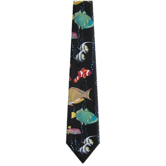 BuyYourTies - Mens Novelty Fish Necktie - Black Green Orange