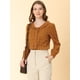 thumbnail image 2 of Blusa de camisa a cuadros Allegra K con volantes y cuello de manga larga marrón L, 2 of 6