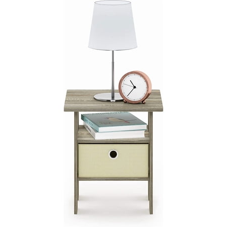 ANDREY Square Side Table End Table Night Stand Sonoma Oak | Open Shelves and Storage Bin Bedside Table for Living Room Bedroom