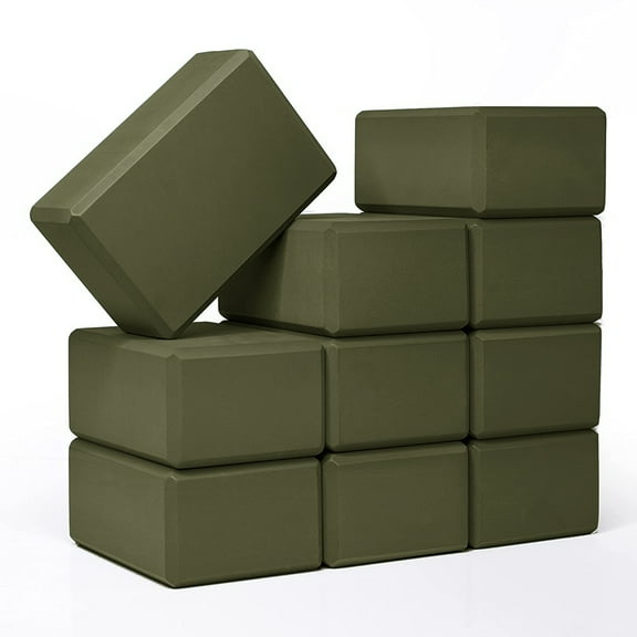 Sunshine Yoga - 4” Yoga Block - Studio 10-Pack - EVA Foam - Support and Deepen Poses - Improve Strength - Aid Balance and Flexibility (4 x 6 x 9 Inches) Olive