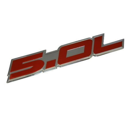 302 Mustang Engine - 5.0L Emblem in RED on Highly Polished Aluminum Silver Chrome Engine Swap Badge for Ford Mustang GT F-150 Boss 302 Coyote Cobra GT500 V8 Crown Vic Victoria