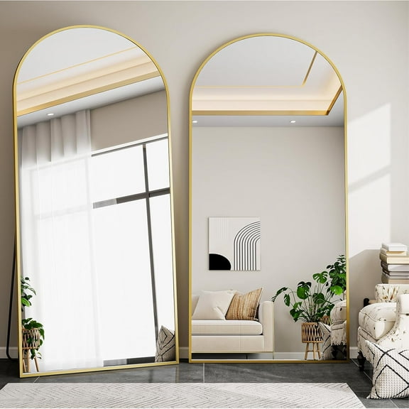 71" x 30" Arch Full Length Mirror - Floor Full Body Mirror with Aluminum Frame - Standing, Leaning or Hanging, for Bedroom, Living Room, Gold