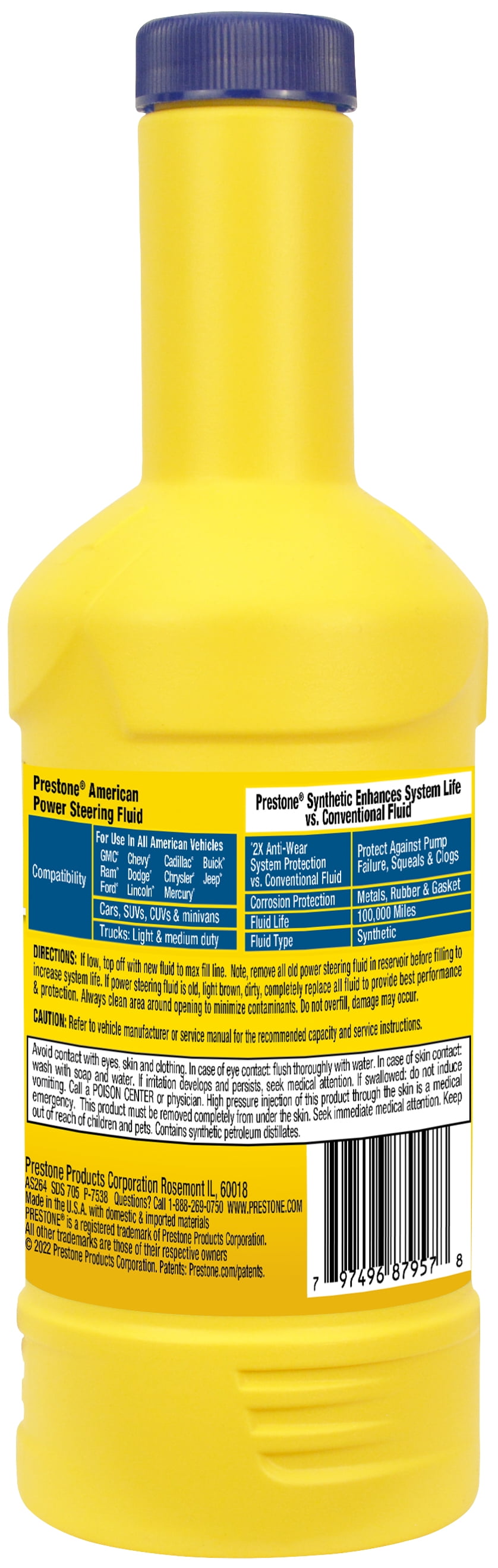 Prestone Full Synthetic Power Steering Fluid for American Vehicles, 12 fl oz Fits select: 1990-2014 FORD F150, 1999-2023 CHEVROLET SILVERADO