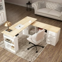 63" Electric Height Adjustable Standing Desk,Oak&White