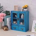 thumbnail image 2 of Vintage Mini Wood Counter Top Cabinet,Display Case with Organic Glass Door,Wall Storage Cabinet, That Sits on Countertop-Floating Shelf Organization12 x4.7"x14"(Blue), 2 of 18