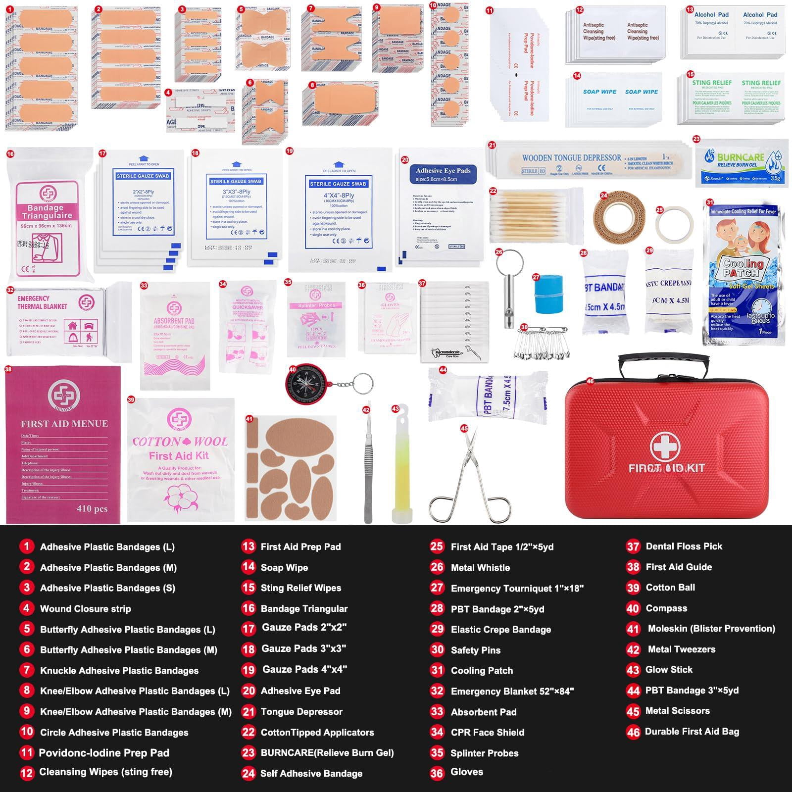 410 Piece Waterproof Hard Shell First Aid Kit For Home  Car Travel Camping Truck Hiking Sports Office Vehicle & Outdoor Emergencies - Emergency Kits (red)