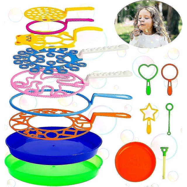 Juego de varitas de burbujas grandes, 15 piezas de juguetes grandes para hacer burbujas con bandeja a granel para niños, juguetes de burbujas de verano para exteriores, regalo de cumpleaños