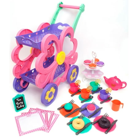 Kid Connection Flower Tea Cart Play Set, 45 Pieces, Toddler Toys