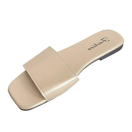 OJSFQUFP Sandals for Women Ladies Summer Slip On Solid Casual Open Toe Flat Soft Bottom Breathable Shoes Sandals Slippers Fun Slippers Gold 37