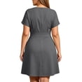 thumbnail image 7 of Karymi Plus Size Notch V-Neck A-Line Dress, Short Sleeve Waist Pleated Flare Dress with Pockets, Solid Casual Work Dress Spring Dresses for Women, 7 of 7