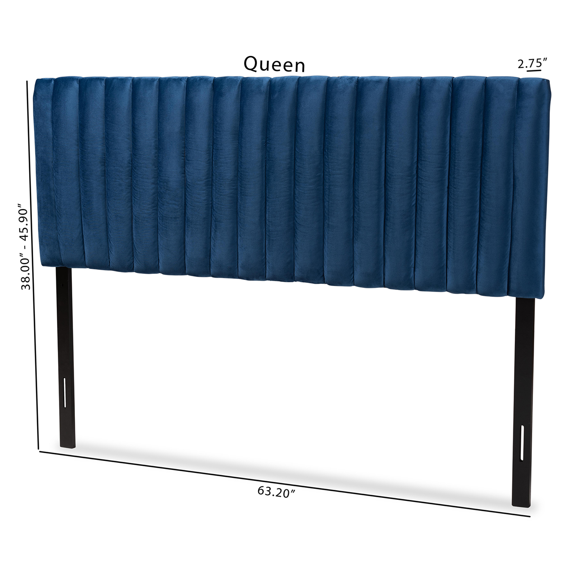 Baxton Studio Emile Modern and Contemporary Navy Blue Velvet Fabric Upholstered and Dark Brown Finished Wood Queen Size Headboard