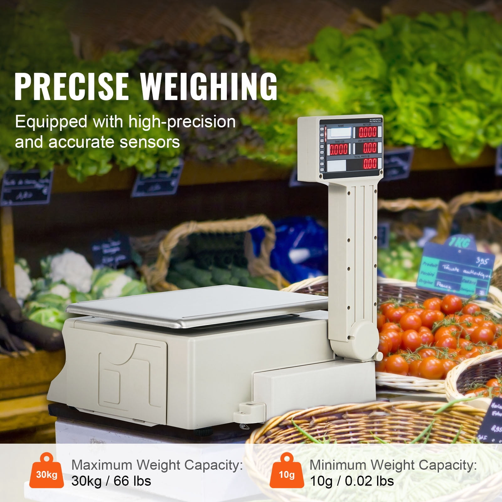 KFFKFF Electronic Cost Calculation Scale, 66 LB Digital Grocer Weighing Scales, LCD & LED Digital Commercial Food, Fruit, Meat Produce Measurement Weight, Suitable for Retail Shop, Kitchen