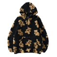 thumbnail image 2 of Women's Bear Half-Zip Coat Printed Double-Layer Fleece Pullover Hoodie, Casual Loose Pocket Long-Sleeve Sweater for Comfortable Fashion,Black,L, 2 of 7