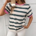 thumbnail image 6 of Tnhcen Women's Summer Oversized Striped Crewneck Cotton T-Shirt | Relaxed Fit Basic Tops with Short Sleeves | Plus Size Friendly (S-2XL) 100% Cotton Shirts, 6 of 6