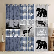 Homewish Safari Elk Bear Blackout Curtains Set of 2 (52x84 Each),Countryside Plant Pine Tree Window Curtains,Blue Gray Curtains and Drapes For Men Women,Ultra Soft Home Decor