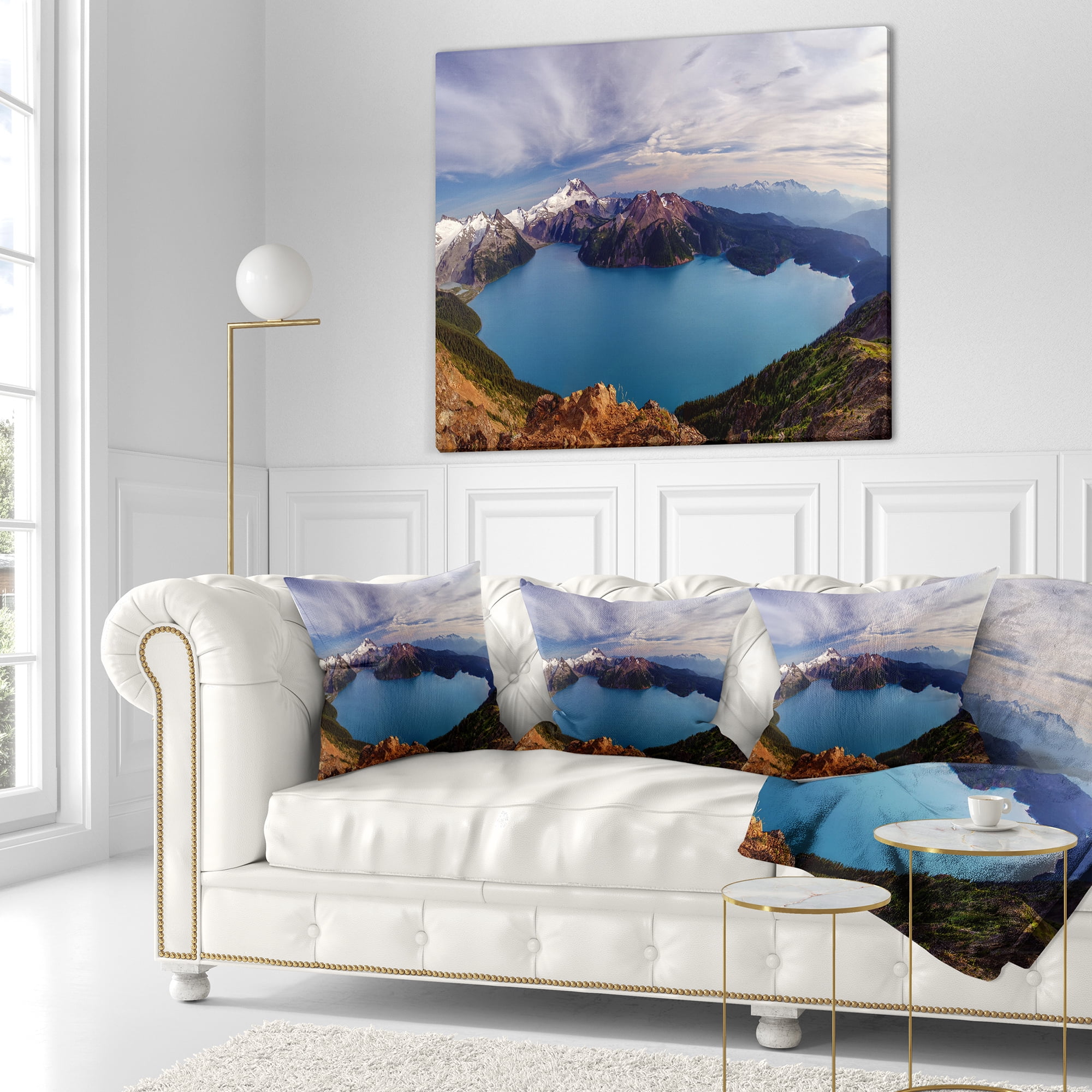 Designart Clear Lake with Bright Sky - Landscape Printed Throw Pillow - 18x18