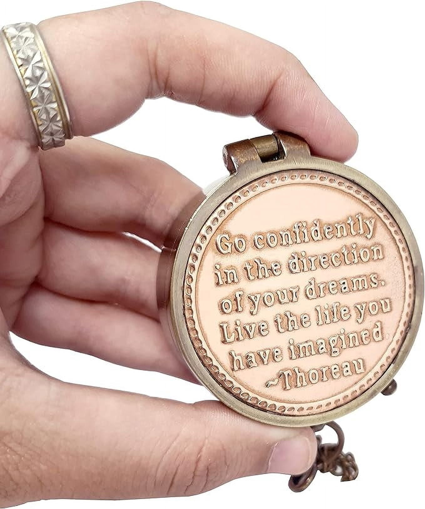 Maritime Treasures Instruments Thoreau's Go Confidently Brass Compass, Gift for Graduation, Confirmation Day, Baptism, New Year Gift, Birthday, Anniversary, Communion, Camping Gift