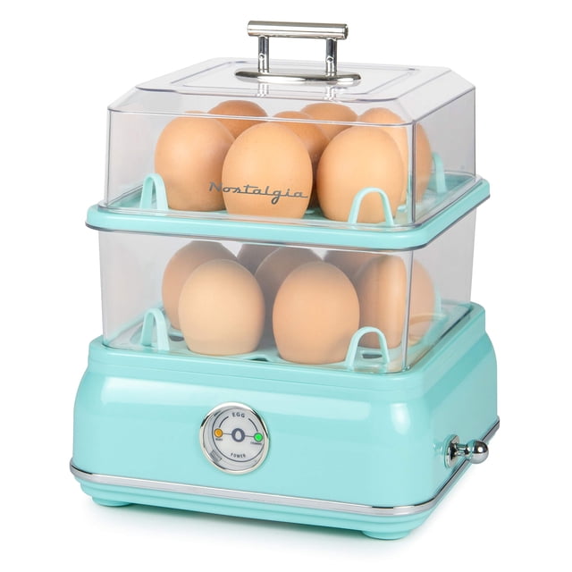 Nostalgia CLEC14AQ Retro Premium 14 Capacidad Eléctrica Grande Cocedor de Huevos Duros Tortillas Revueltas Escalfadas Sándwiches Blancos para Dietas Keto y Bajas en Carbohidratos Aqua