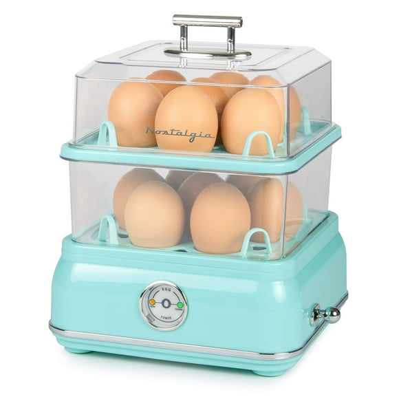 Nostalgia CLEC14AQ Retro Premium 14 Capacidad Eléctrica Grande Cocedor de Huevos Duros Tortillas Revueltas Escalfadas Sándwiches Blancos para Dietas Keto y Bajas en Carbohidratos Aqua