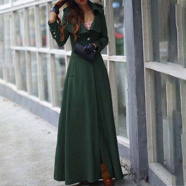 LISTHA Women's Slim Notch Lapel Long Vintage Velvet Trench Coat Dress  Double Breasted Lapel Midi Outwear Full Length Coat Green M - Walmart  Business Supplies