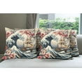 thumbnail image 5 of Ambesonne Nautical Throw Pillow Cover Pack of 4, Floral Japanese Wave Moon, 4 Pcs-36"x36", Blue Pink Eggshell, 5 of 5