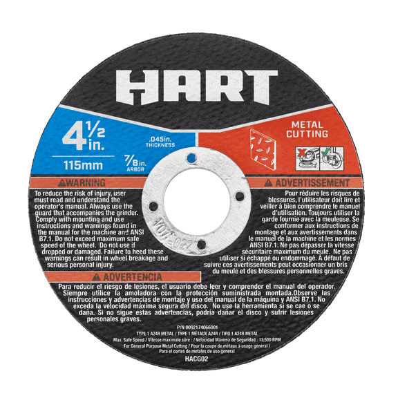 HART 4-1/2-inch Bonded Abrasive Cutting Wheel, For Angle Grinders