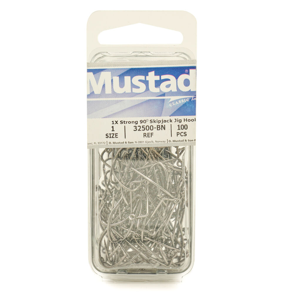 Mustad 32500-BE 90º SkipJack Bend Jig Hook 1X Strong Blonde