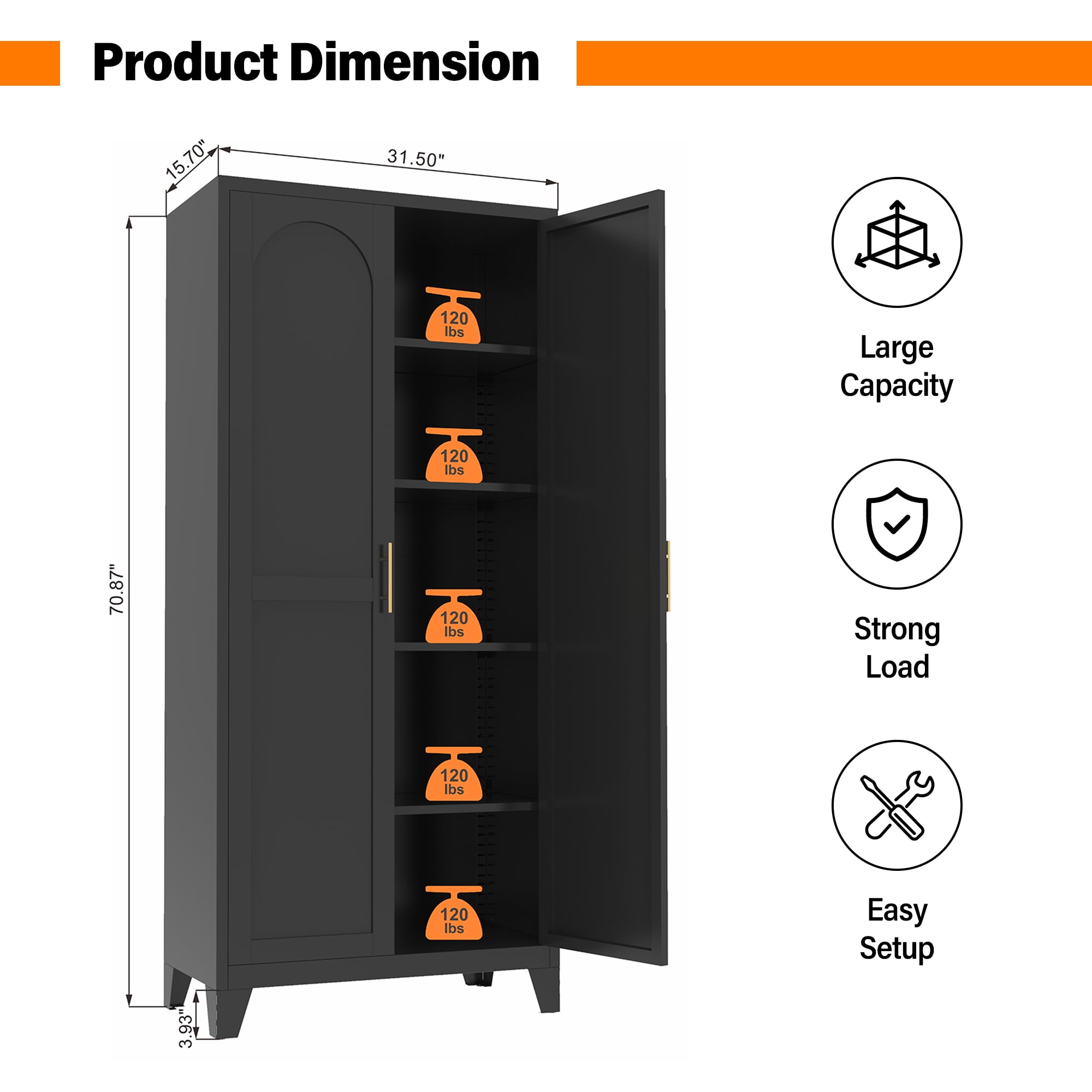 Aukfa 71" Tall Metal Pantry Cabinet,Kitchen Storage Cabinet with Adjustable Shelves for Kitchen/Dining Room/Living Room, Black