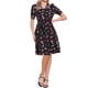 thumbnail image 1 of Vestido midi fluido de flores con mangas abullonadas y cuello Peter Pan de Allegra K para mujer, negro con rosa, 1 of 5