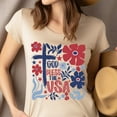 thumbnail image 4 of God Bless the USA T-Shirt | Christian Patriotic Floral Cross Graphic Tee, Navy, Size S, 4 of 6