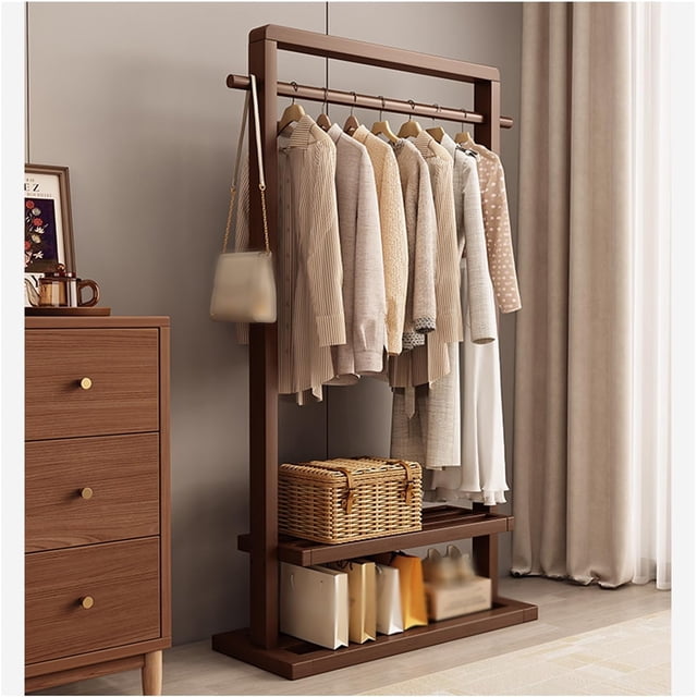 Clothes Rack, Solid Wooden Floor-standing Bedroom Coat Rack,Rack Heavy Duty Garment Racks For Hanging Clothes,Max Load 440lbs,Shoe Clothing Storage Organizer Shelves (Color : Brown, Size : 65cm)